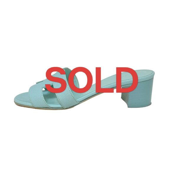 Hermes Shoes - HERMES Oasis - Light Blue Leather Women's Sandals 448-072225